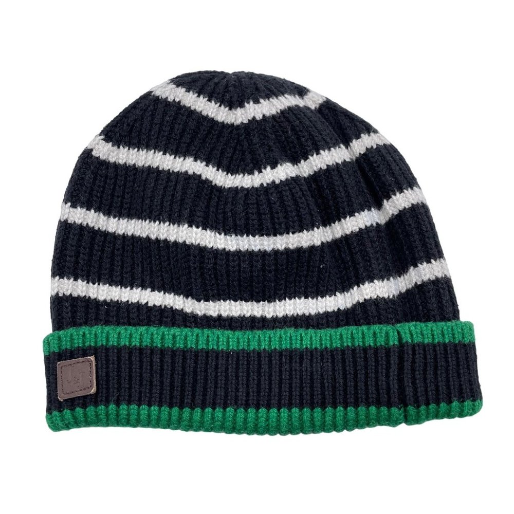 Janie and Jack Blue/Green/White striped Knitted Beanie, 2-3T
